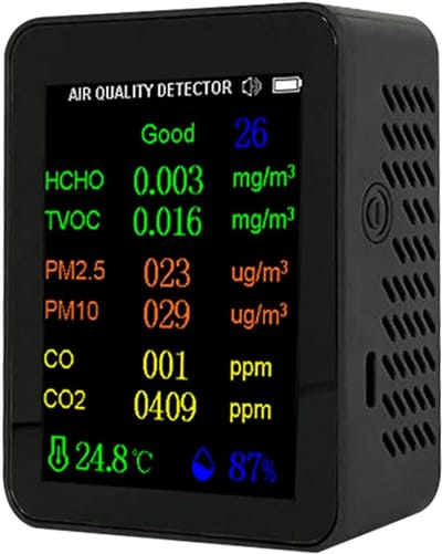Luchtkwaliteitsmonitor - Luchtmeter CO2 - Binnenklimaat Monitoren - TFT Kleurendisplay - 2000 mAh Batterij - Zwart