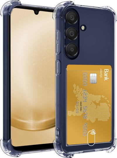 Hoesje - Geschikt voor Samsung Galaxy A25 - Met Pashouder en Kaarthouder - Telefoon Hoes Shockproof - Siliconen Case - Back Cover - Shock Proof - Pasjes Houder - Telefoonhoesjes - Transparant