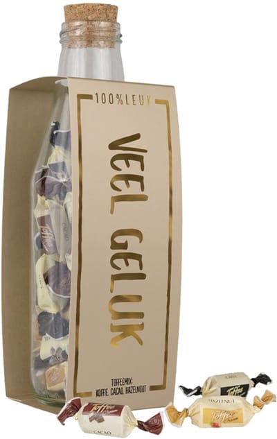 100%LEUK - Momenten fles - Veel geluk - Toffee