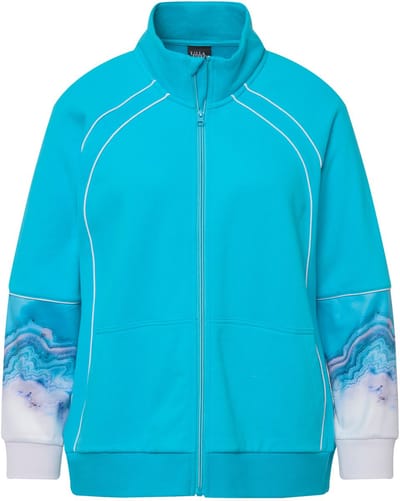 Ulla Popken - Dames - Sweatvest sierbiesjes opstaande kraag kangoeroezak - Lichtturquoise - Maat 42+