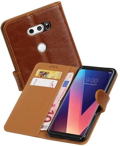 Zakelijke Book Case Telefoonhoesje Geschikt voor de LG V30 - Portemonnee Hoesje - Pasjeshouder Wallet Case - Bruin