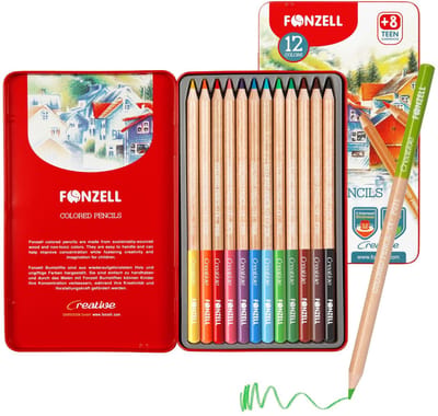 Fonzell Kleurpotloden Set – Premium Quality - Potloden in Luxe Blikverpakking - 12 Kleuren