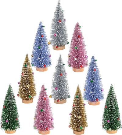 Mini Kerstbomen - Kunst Kerstboompjes - Kerst Decoratie - Met Houten Basis - 10 cm - 5 Kleuren