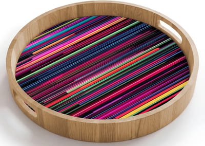 Dienblad rond 40x40 cm - Schootdienblad hout - Gaming - Abstract - Lijnen - Horizontaal - Kleurrijk - Borrelplank rechthoek - Plateau houten dienbladen