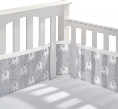 IL BAMBINI - Baby Bedomrander - Bedbumper - Hoofdbeschermer- omrander voor in ledikant - Set van 2 - 340x30cm & 160x30cm - Grijs Olifant