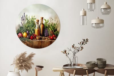 WallCircle - Wandcirkel - Muurcirkel - Stilleven - Kruiden - Specerijen - Fruit - Kleurrijk - Aluminium - Dibond - 120x120 cm - Binnen en Buiten XXL