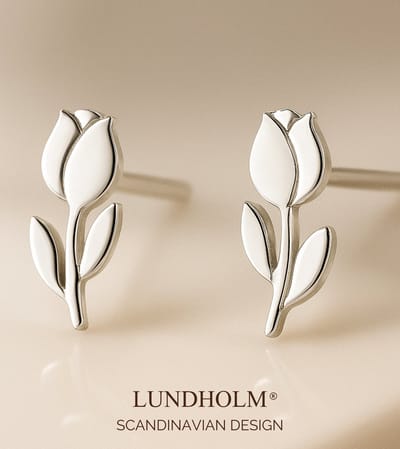 Lundholm Oorknopjes Dames Bloem Tulp - Premium Stainless Steel - Kleine Oorbellen Zilver kleurig - Vrouwen Cadeautjes Kado - Scandinavisch Design
