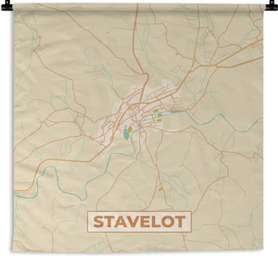 Wandkleed - Wanddoek - Stadskaart - Plattegrond - Vintage - Kaart - Stavelot - 180x180 cm - Wandtapijt