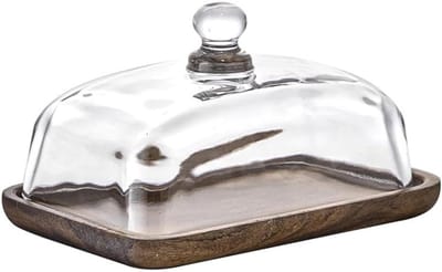 Botervloot met Deksel - Boterplateau Kaasplank - Ontbijttafel Presentatie - Kristalheldere Glazen Deksel - 636 Gram - Wit Zwart Groen