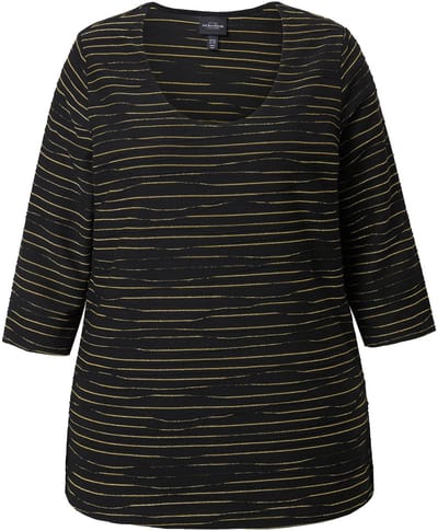 Ulla Popken - Dames - Shirt glinsterende golven ronde hals 3/4-mouwen - Zwart - Maat 42+