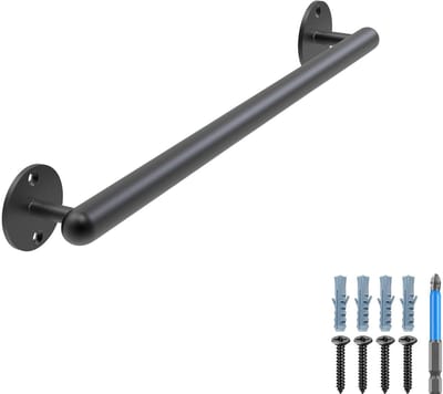 Unyqoos® Zwarte metalen veiligheidsgreep voor trap en gang met antislip en wandmontage