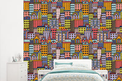 Behang - Fotobehang Huis - Regenboog - Patroon - Breedte 315 cm x hoogte 260 cm