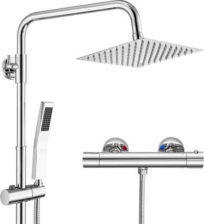 Auralum Max Regendouche met Thermostaatkraan - Doucheset - RVS Regendoucheset - 8 inch Douchekop - Thermostatische douchekolom - Waterbesparend - Chroom