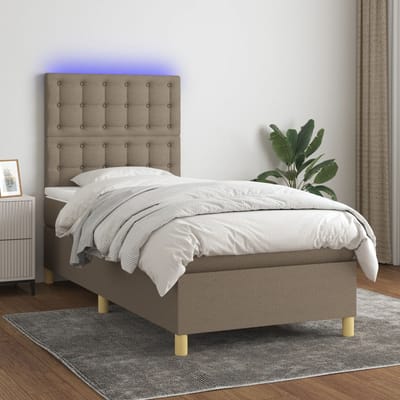 vidaXL - Boxspring - met - matras - en - LED - stof - taupe - 80x200 - cm
