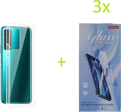 Hoesje Geschikt voor: Huawei P Smart 2021 Transparant TPU Silicone Soft Case + 3X Tempered Glass Screenprotector