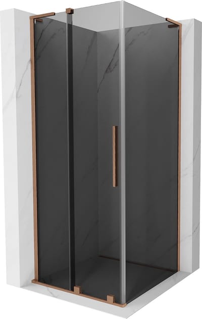 Mexen Velar L schuifdouchecabine 90 x 90 , grafiet, geborsteld koper - 871-090-090-43-65
