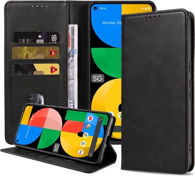 Smartphonica Telefoonhoesje geschikt voor Google Pixel 5A kunstleren hoesje met magnetische sluiting en pashouders book case - Zwart geschikt voor Google Pixel 5A