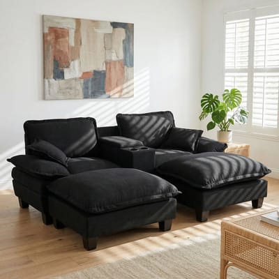 MIVRAY Hoekbank 224 x 151 x 90 cm - Met USB, Opbergruimte En Bekerhouders - Voor Woonkamer En Appartement - Chenille Zwart