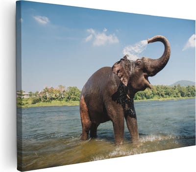 Artaza Canvas Schilderij Olifant Thailand - 30x20 cm - Klein - Wanddecoratie Wilde Dieren - Muurdecoratie Woonkamer - Kamer Accessoires