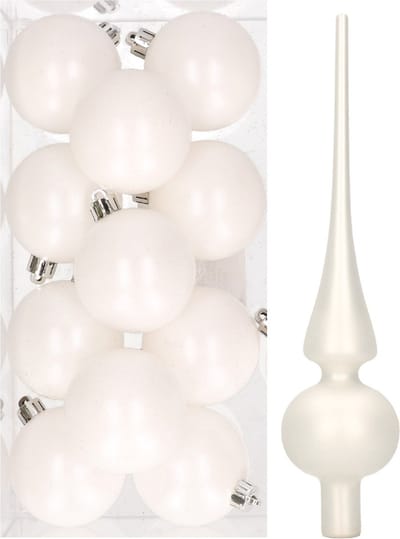 12x Winter witte kunststof kerstballen met glazen piek mat - Kerstversiering