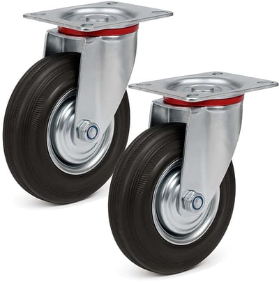 Zwenkwielen Set - Transportwielen Rubber - Zware Ladingen Verplaatsen - 130 kg Draagvermogen - 160 mm Diameter - Zwart