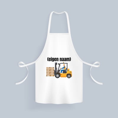 Akyol - heftruck met pallet met eigen naam Keukenschort - Heftruck - mensen die werken in de magazijn - collega's - verjaardag - afscheidscadeau - geschenk - kado - 82 bij 71 cm