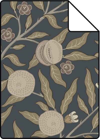 Proefstaal ESTAhome behang exotisch fruit en bladeren donkerblauw en taupe - 26.5 x 21 cm - 131173-S