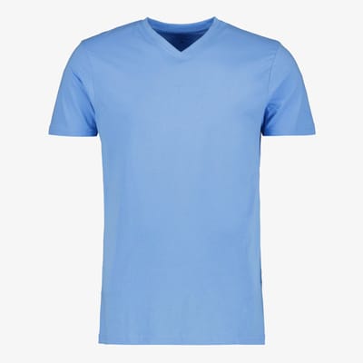 Unsigned heren T-shirt katoen met V-hals blauw - Maat S