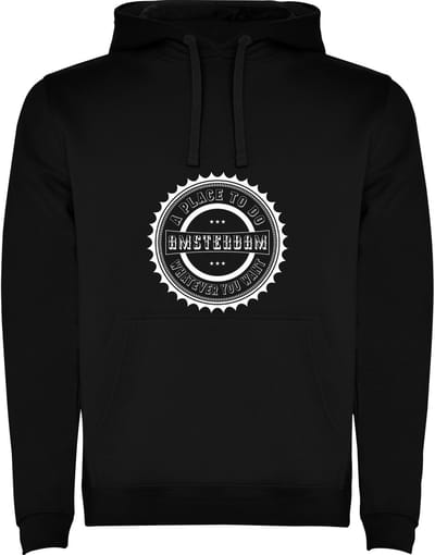 Zwarte Hoodie Amsterdam A place to do whatever you want - Gesloten letters Humor - Stoer Maat M