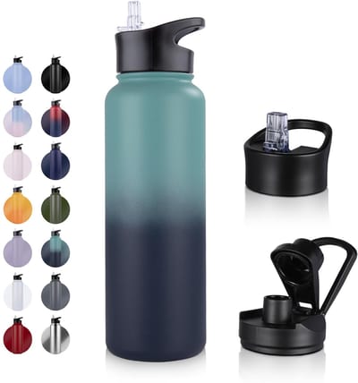 Dailygoods- Waterfles 1200 ml - Geïsoleerd - Rietjesdeksel/Uitloopdeksel - Roestvrij Staal - Dubbelwandig - BPA-vrij - Lekvrij - Drinkfles