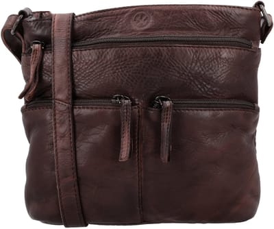 Hide & Stitches Paint Rock Schoudertas Dames - Crossbodytas met afneembare schouderband - Tas van 100% Leder met ritssluiting - Donkerbruin