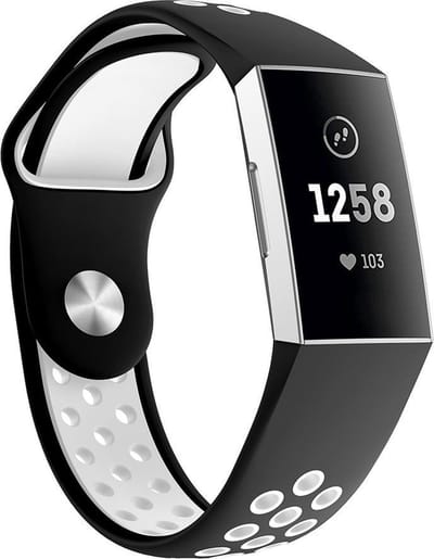 By Qubix - Compatible Fitbit bandje - geschikt voor Fitbit Charge 3 - Fitbit Charge 4 siliconen DOT bandje - Wit / Zwart Maat: Small - Horlogeband - smartwatchbandje