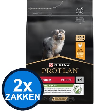 2x Pro Plan - Puppy Medium Healthy Start Kip - Hondenvoer Droogvoer - 3 kg