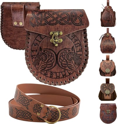 Medieval Faux Leather Heuptas en Riem in Hippie Stijl voor Kostuums en Rollenspellen - Bruin, Unisex, Vintage Accessoire