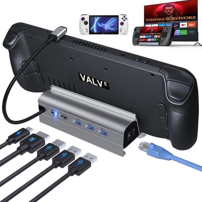 6-in-1 USB-C Hub met HDMI 2.0 4K@60Hz, Gigabit Ethernet, 3 USB 3.0 & Oplaadpoort voor Steam Deck