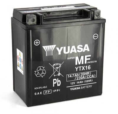 Batterie SLA Yuasa pour Scooter Piaggio 500 MP3 Après 2010 YTX16-BS / YTX16 / 12V 14.7Ah Neuf
