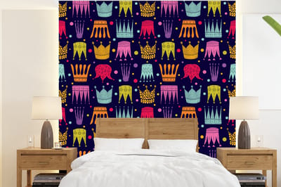 Behang - Fotobehang Patronen - Kroon - Kleuren - Jongens - Kinderen - Kids - Breedte 220 cm x hoogte 240 cm