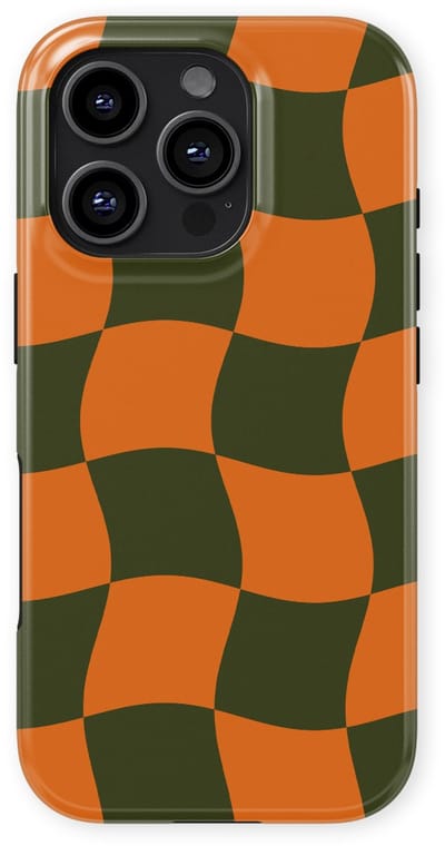 Checkered Warp Hoesje geschikt voor iPhone 16 Pro | Geschikt Voor Mag | Uniek Design Hoesje | Beschermhoes geschikt voor iPhone 16 Pro Pumpkin Pulse
