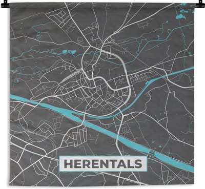 Wandkleed - Wanddoek - België – Herentals – Stadskaart – Kaart – Blauw – Plattegrond - 180x180 cm - Wandtapijt
