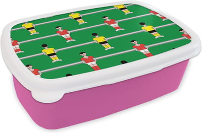 Broodtrommel Roze - Lunchbox - Brooddoos - Patronen - Voetbal - Sport - 18x12x6 cm - Kinderen - Meisje