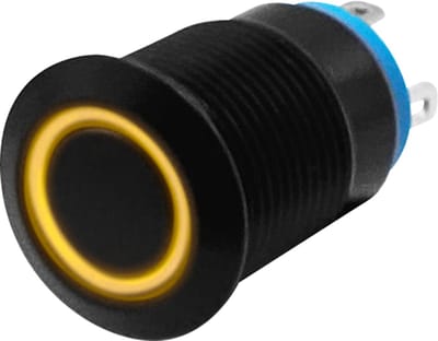 ProRide Metalen Drukschakelaar 12V ON-OFF - 12mm - Aan/uit schakelaar - Spatwaterdicht - 12V/24V - LED Indicatie Geel