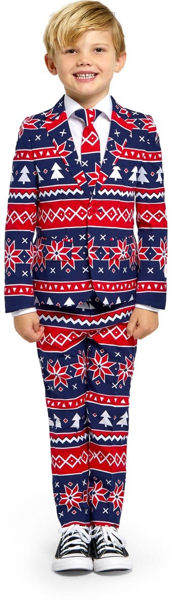OppoSuits Kids Nordic Noel - Jongens Kerstpak - Kerst Outfit - Blauw/Rood - Maat: EU 110/116