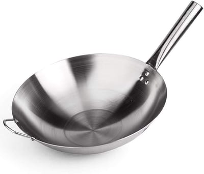 Wok Roestvrij Staal - Koekenpan Inductie - Maaltijden Bereiden - 3-laags Constructie - 40 cm - Zilver