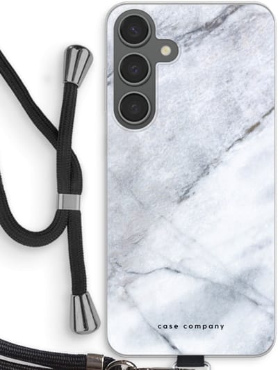 Case Company® - Hoesje met koord geschikt voor Samsung Galaxy S24 Plus hoesje met Koord - Witte marmer - Telefoonhoesje met Zwart Koord - Bescherming aan alle Kanten en Over de Schermrand