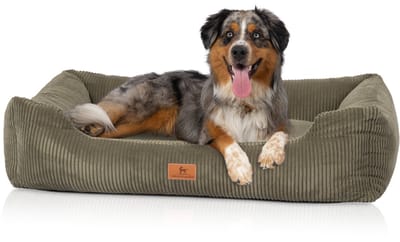 Knuffelwuff hondenbed van ribfluweel met handgeweven uiterlijk Olivia M-L 85 x 63 cm khaki