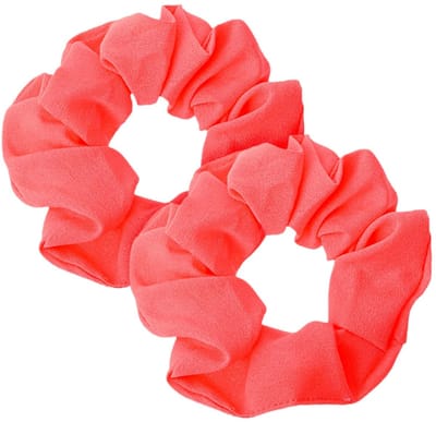 Dailygoods- Scrunchies Neon - 2 Stuks - Grote Scrunchie - Elastieken Haarbanden - Fluorescentie Koraal - Zachte Stretch-Jersey Voile