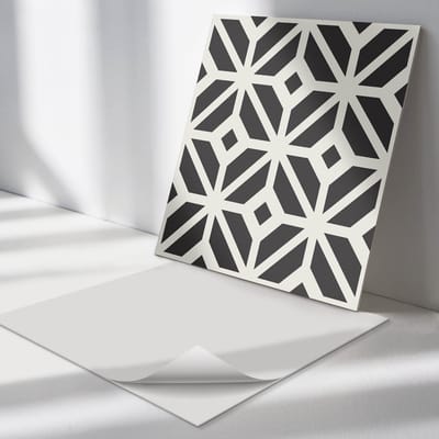 Wallfluent Vinyl Tegels - Geometrisch Patroon met Ruiten Vinyl Wandtegels - 30 cm x 30 cm - Zwart PVC Tegels - Set van 9 - Vierkant PVC Tegels - Patroon Plaktegels - Wand PVC Tegels - Plaktegels Keuken en Badkamer