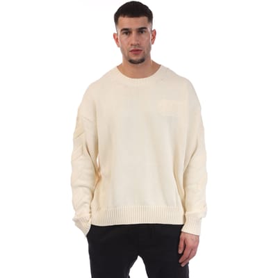 Off White 3D diagonaal gebreide crewneck sweatshirt voor heren in crèmekleur