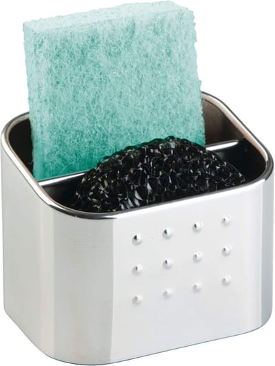 Famanu – Compacte spoelbakorganizer met 2 vakken, roestvrij staal, sponshouder voor keuken