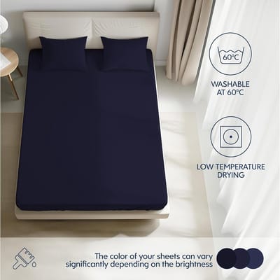 Famanu Hoeslaken 180x200 cm, 100% Premium Katoen Jersey, Matrashoogte Tot 27 cm, Hypoallergeen, Oeko-Tex, Donkerblauw